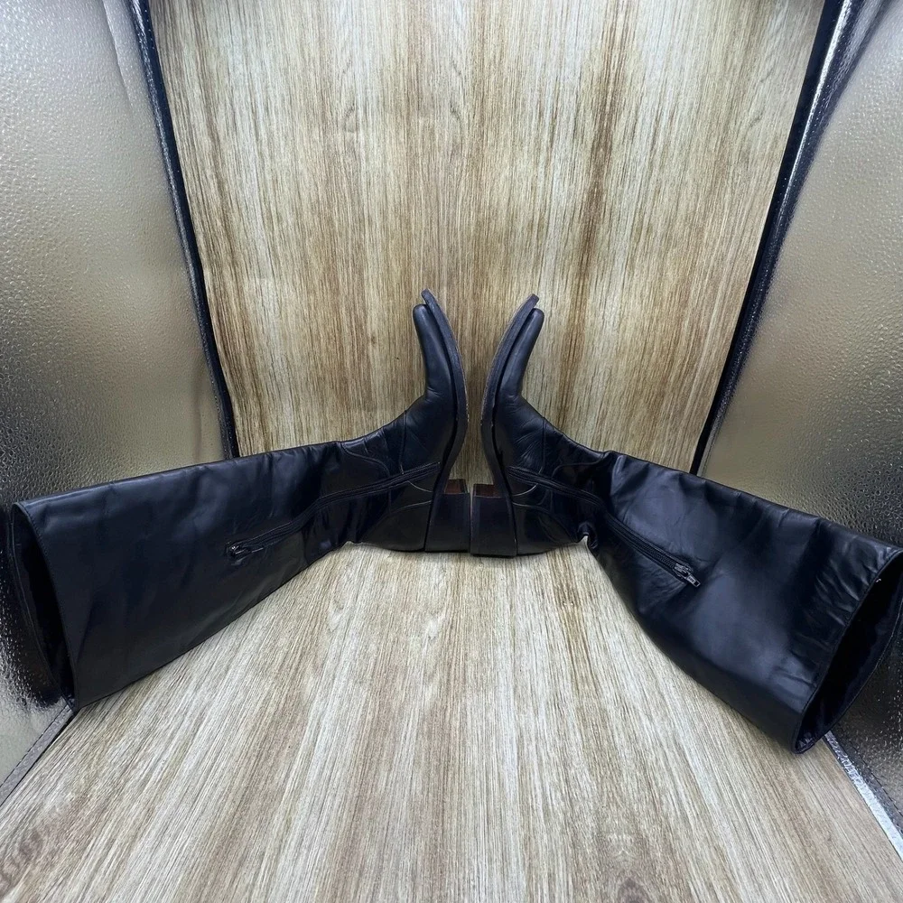 Gianni Barbato Tall Boots Women's 6.5 Black Leather Pointed Toe Side Zip Italy